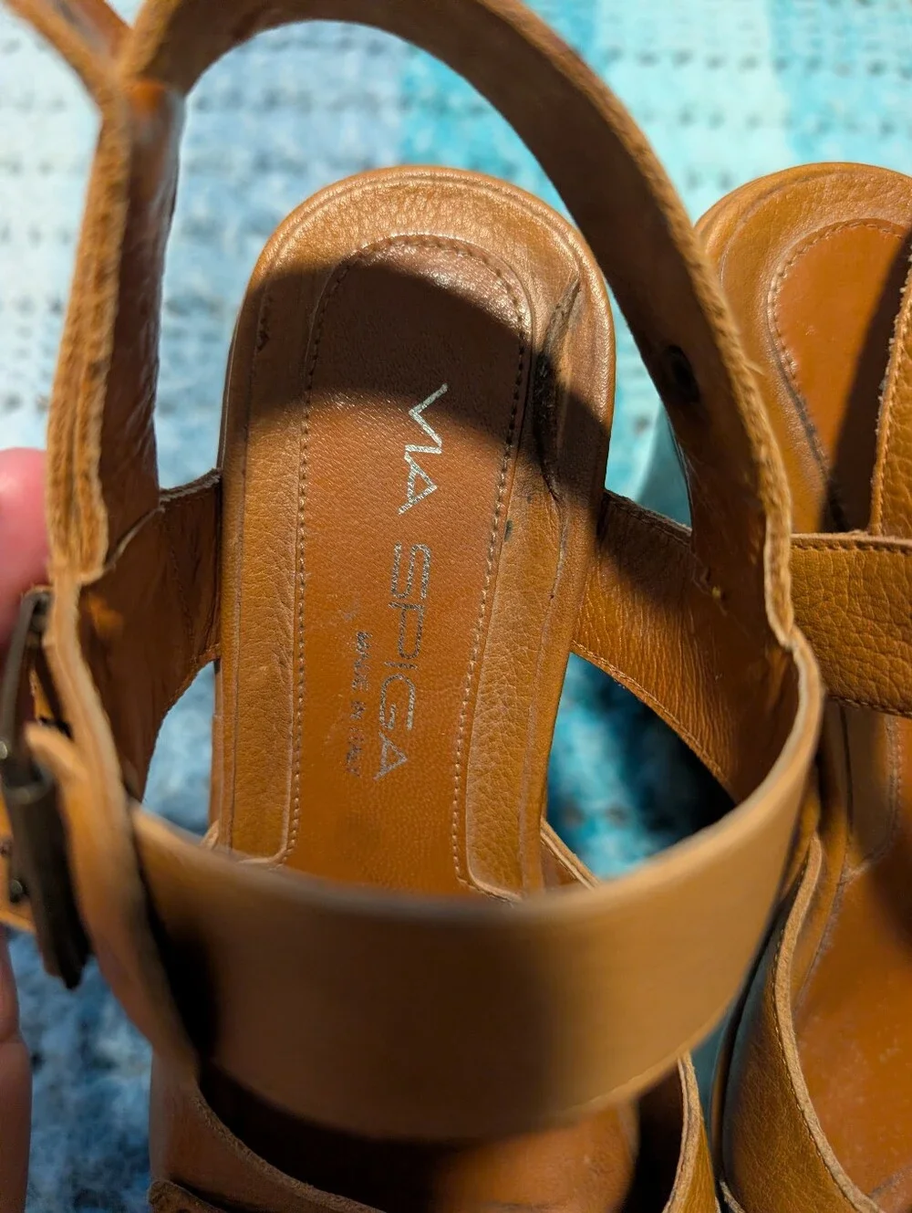 Via Spiga Leather Tan Buckle Sandal Wedges  Women Size 8